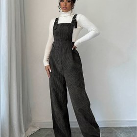 Resim Kadınlar İçin Şık Korduroy Dokulu Kolsuz Tulum - Kalın Askılı Çanak Paça Romper, Đüğmeli Kapama, Katman Renkli Her Mevsim Günlük ile Yarıy 