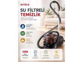 Resim Arnica 2400 W Yüksek Motor Güçlü Su Filtreli Elektrikli Süpürge Rose Yıkanabilir Hepa Filtreli Perde ve Koltuk Temizleme Aparatlı Çok Yönlü Sistem 