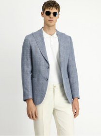 Resim Kiğılı 7 Drop Slim Fit Dar Kesim Yünlü Keten Karışımlı Ekose Spor Ceket 