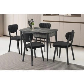 Resim Mobilgen 4 Adet Esinti Sandalye 100+25 Kelebek Tekno Kenar Hg Açılabilir Masa Takımı Siyah 