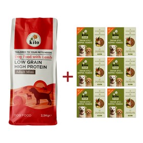 Resim Kuzu Etli Yetişkin Mini Irk Köpek Maması 2.5 KG + 6 Adet Kito Fresh Tavuk Etli %100 Taze İçerikli Mama 