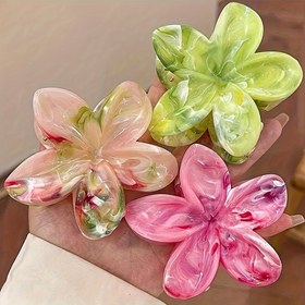 Resim 3 adet Kadın Bohem Çiçekli Saç Tokası - Hafif Plastik Gül Pembe ve Yeşil Mermer Tasarım, Günlük Kullanım için Şık Saç Tokaları, Partiler, At Kuyrukları, Makyaj ve Sevgililer Günü Aksesuarları, Saç Aksesuarları 