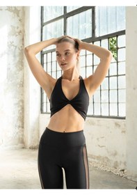 Resim Lismina Sırtı Çapraz Boyundan İp Askılı Kelebek Model Spor Bra - Sporcu Sütyeni Siyah 
