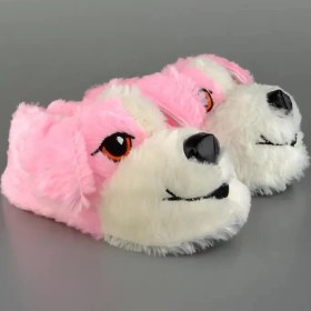 Resim Konfor Pembe Sempatik Köpek Figürlü Panduf Kadın ve Erkek İçin Yumuşak Hayvanlı Tasarım 