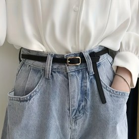 Resim Kadınlar İçin Küçük PU Deri Kemer - Minimalist Siyah Ayarlanabilir Bel, Fiyonk ve Perçin Detaylı, Kot Pantolonlara Uygun, Gündelik ve Abiye Kıyafetler için Çok Yönlü Aksesuar, Dayanıklı Malzeme, Şık Bel Bandı, Yetişkinler 