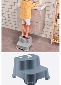 Resim Flosoft Kaydırmaz Çocuk Taburesi Çift Basamaklı, Çocuk Banyo Lavabo Basamak Merdiven Yükseltici Mavi 