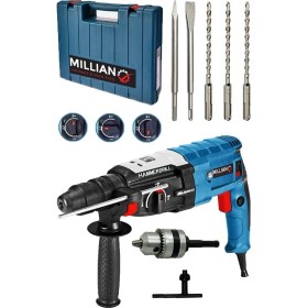 Resim Millian Italyan 3200 W Bakir Sargili Kırıcı Hilti Matkap - Metal Şanzumanlı 5 Adet Uç Yedek Mandrenli 