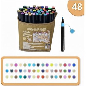Resim 48li Akrilik Marker Kalem Seti - Capybara Desenli 