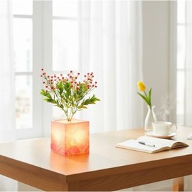 Resim Büro Ev Ofis Dekoru İçin Pembe Saksılı Ledli Yapay Çiçek 