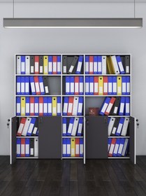 Resim Kenzlife Klasör Dolabı Kilitli Gökbörü Gri 175*200*30 Klasörlük Kitaplık Ofis Arkalıksız 