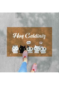 Resim Yavru Kedicikler Temalı Coco Görünümlü Dekoratif Dış Kapı Önü Ve Iç Mekan Paspası Gümüş 