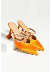 Resim Duxal Shoes Turuncu Saten Taş Detaylı Topuklu Ayakkabı Turuncu 