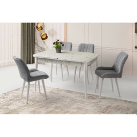 Resim Kelebek Marmo Ahşap Salon Yemek Masa Fulya Sandalye Takımı 4 Sandalyeli Ortadan Açılır Büyüyen 70x12 Marmo-gri 