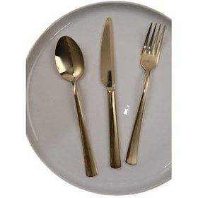 Resim Lugga Nida Gold Tatlı Çatal Kaşık Bıçak Takımı 6 Kişilik 18 Parça Altın Sarısı 