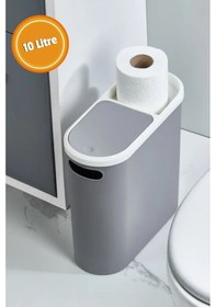 Resim 10 Litre Modern Tasarım Çöp Kovası Banyo, Ofis, Mutfak İçin Hijyenik & Pratik Atık Kutusu, Gri Gri 