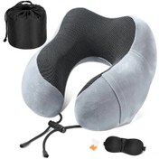 Resim Vkemall Seyahat Bellek Köpük Boyun Yastığı - 360 Desteği, Uyku Maskeyi Ve Ütüklü Seti - Hafif Gri 