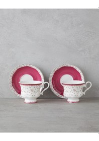 Resim English Home Florana New Bone China 4 Parça 2 Kişilik Çay Fincanı Takımı 220 Ml Koyu Pembe Koyu Pembe 