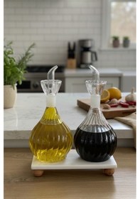 Resim Morponi Mermer Stantlı Borosilikat Cam Tombul Yağlık 2'li Set 900 Ml Şeffaf 