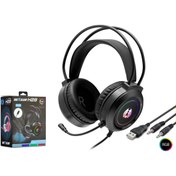 Resim Hadron H28 RGB Ledli Mikrofonlu 2x3.5mm AUX 2mt Kablolu Kulaküstü Oyuncu Kulaklığı - Siyah 