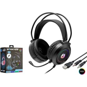 Resim Hadron H28 RGB Ledli Mikrofonlu 2x3.5mm AUX 2mt Kablolu Kulaküstü Oyuncu Kulaklığı - Siyah 