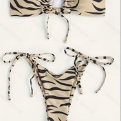 Resim XINGSHANGYU KadınSexy Leopar Desenli Bikini Seti, Ayarlanabilir Bağcıklı, Yüksek Esnek Örgü Kumaş, Bandeau Üst, Kolsuz, Poliamid 82% Elastan 18% 