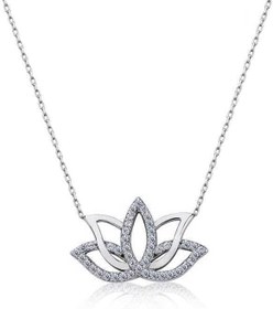 Resim Gümüş Lotus Çiçeği Kolye 