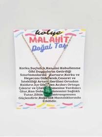 Resim Doğal Taş Dünyası Malahit Doğal Taş Kolye Damla Kesim Zincir Hediyeli 