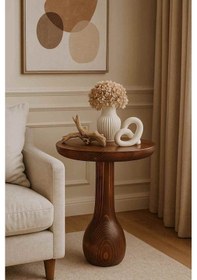 Resim Meşe Renk Masif Ahşap Mantar Sehpa Tekli Dekoratif Yan Sehpa Kahverengi 