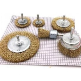 Resim 6 Parça Pimli Matkap Tel Fırça Seti (38MM+50MM+75MM+100MM) Dairesel +25MM KALEM+75MM Çanak 