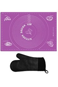 Resim Kitchen Design Lab Mor Silikon 45x65 CM Hamur Açma Matı Ve Siyah Silikon Yanmaz Mutfak Fırın Eldiveni 2'li Set 