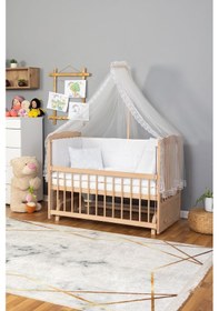 Resim Ahşap Beşik Anne Yanı Beşik Organik Boyasız 60x120-beyaz Güpür Uyku Seti + Yatak Ahşap 