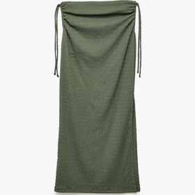 Resim Koton Bürümcük Kumaş Slim Fit Büzgü Detaylı Yırtmaçlı Uzun Etek Haki 5sak10272ek Haki 