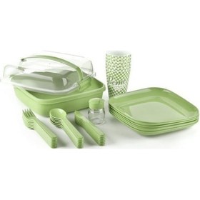 Resim Cosiness Piknik Seti -32 Parça İç İçe Geçebilen Çatal + Kaşık + Bıçaklı Yeşil 