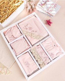 Resim Babymod Çiçekli Zarif Dantelli 10 Parça 100% Pamuk Kız Bebek Hastane Çıkışı Yeni Doğan Set Pembe 