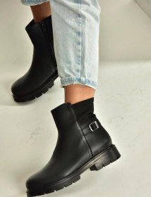 Resim V674420409 Siyah Kalın Tabanlı İçi Tüylü Kadın Bot Siyah-Suni Deri 