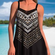 Resim Leopar Desenli Tankini Mayo, Kadın Yüksek Esneklikli Polyester Mayo Kare Yaka ve Örgü Kumaş Dokusu ile 
