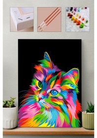 Resim Sayılarla Boyama Seti Renkli Kedi 40x50cm 