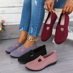 Resim Kadınların Nefes Alabilen Kayma Yapmayan Düz Ayakkabıları - Anneler İçin Rahat Düz Ayakkabılar, Kauçuk Tabanlı Tüm Mevsim Kumaş Loaferler, Siyah, Mor, Pembe ve Moron Renklerde Mevcut 