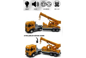 Resim KoseToys Vinç Iş Makinası 1:24 Işıklı Müzikli Çek Bırak 30 cm Die Cast 