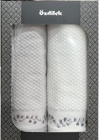 Resim Özdilek Filgo Çiçekli 2'li Kutulu Havlu Gri-beyaz Çok Renkli 