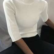 Resim Kadınların Zarif Balıkçı Yaka Kazak - Minimalist Şık Kazak Üst, Yumuşak Günlük ve Resmi Kıyafetler - Bahar/Yaz Gardıropun Temel Renkleri (Beyaz, Siyah, Gri, Deniz) - Kolay Bakım Kadın Kazak, Bahar Modası, Basit Tasarım, Rahat Malzeme, Şık Bluz, Ofis Kıyafeti, Balıkçı Yaka Üst/Yüksek Yaka Bluz Kadınlar İçin, Zarif Kadın Giyim, Kısa Kollu 