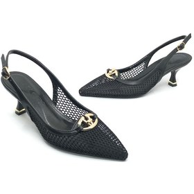 Resim Feles Dantel Detaylı Arkası Açık Stiletto Kadın Topuklu Ayakkabı Siyah 