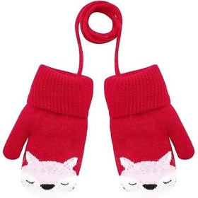 Resim Bebek Erkek Kız Kış Örgü Eldivenler Sıcak Polar Astarlı Eldivenle Kırmızı 
