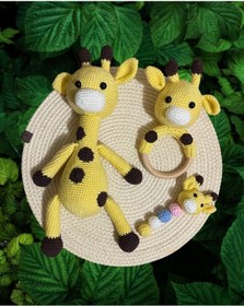 Resim MESASTORE Amigurumi Zürafa Seti Uyku Arkadaşı Emzik Zinciri Çıngırak 