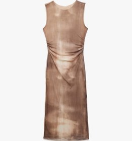 Resim Koton Koton X Sima Tarkan - Batik Desenli Drapeli Slim Kolsuz Midi Bodycon Elbise Kahverengi Desenli 5sak80269ek Kahverengi Desenli 