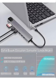 Resim 8in1 Aluminium Pd100w Hızlı Şarj Çoklayıcı Çevirici 4k 1xethernet 1xhdm 2xusb 2xtype-c Tf/sd Usb Gri 