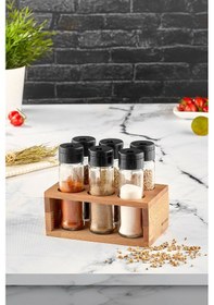Resim Joy Kitchen Lisa Ahşap Baharatlık Seti 6'Lı Siyah Kapak 