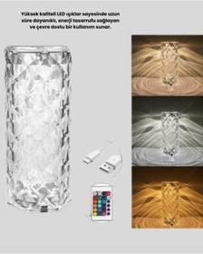 Resim Kanonik Education Kristal RGB LED’li Kumandalı Masa ve Gece Lambası - Renkli Işık Modlarıyla Şık Dekoratif Aydınlatma 