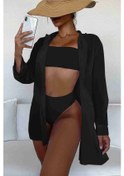 Resim Angelsin Şifon Gömlek Plaj Elbisesi Pareo Kimono Kaftan Siyah 001 