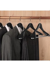 Resim Faravis Atelier Ahşap Kalın Omuzlu Takım Elbise Ceket Askısı 5'li Kaymaz Pantolon Çubuğu 